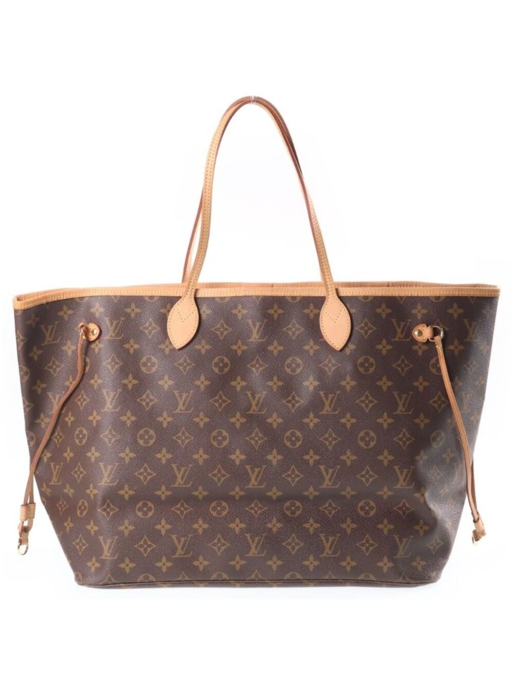 Louis Vuitton Monogram Neverfull GM Tote Bag Brown Leather Gold